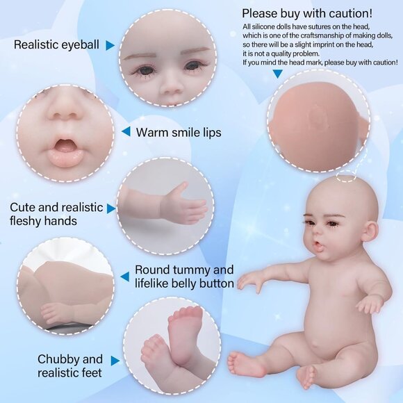 🆕18.5Inch Realistic Full Silicone Reborn Baby Doll Boy With Skeleton-No Hair - Picture 4 of 7